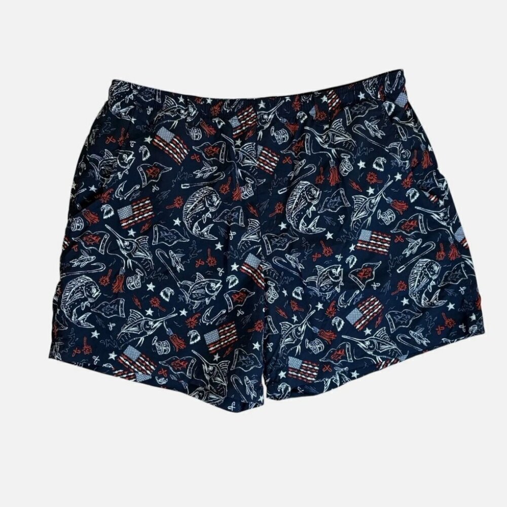 Columbia Mens Large Patriotic Fishing USA Lined Drawstring Swimming Trunk Shorts